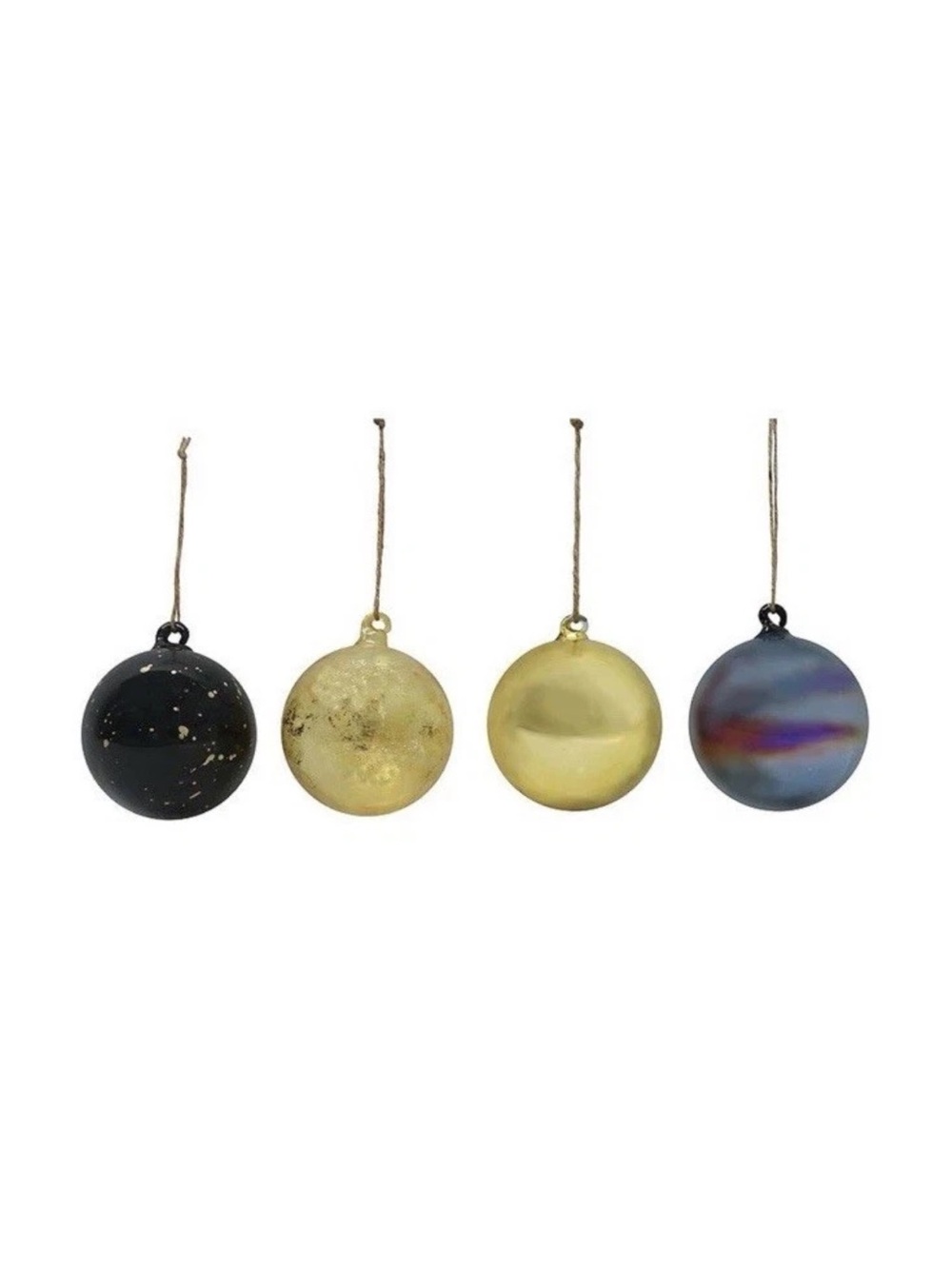 St Nicholas Square Glass Ornaments Set 4 Black Gold Ball 3” Christmas Decor